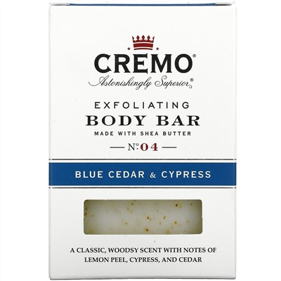 Cremo, Exfoliating Body Bar, No 4, Blue Cedar & Cypress, 6 oz (170 g)