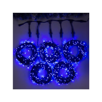 Гирлянда «Клип-лайт» 5 нитей по 20 м, IP44, УМС, тёмная нить, 665 LED, свечение синее, 24 В