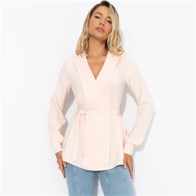 Блуза из плотного материала, Твой личный манифест (бледный персик, с поясом)