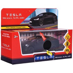 Машина металл. свет-звук tesla model x plaid 12 см, двери, черный мат, в коробке