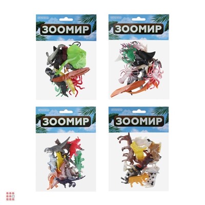Набор фигурок животных "Зоомир", 12шт, 12,5x17x3см, 3 дизайна