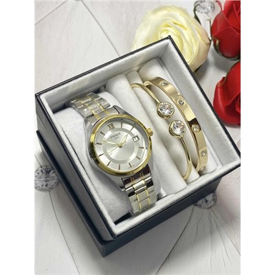 Подарочный набор для женщин часы, 2 браслета + коробка #22863149