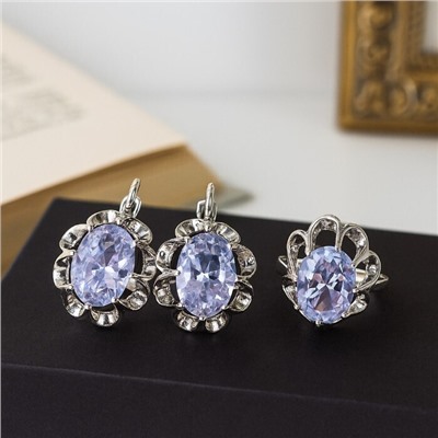 Комплект ювелирной бижутерии коллекция "Дубай" серьги и кольцо 19 р, покрытие посеребрение, вставка: фианит, цвет: прозрачный, арт.313.342-19