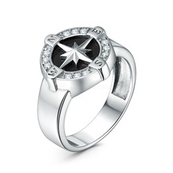 Печатка из серебра с фианитами родированная - Роза ветров 925 пробы к-2060р