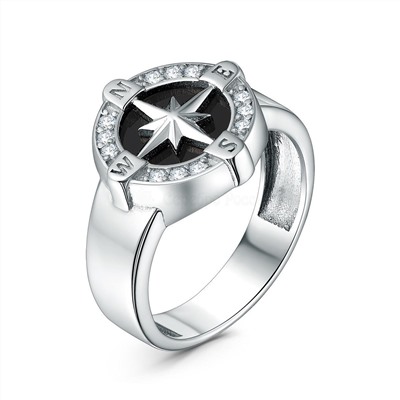 Печатка из серебра с фианитами родированная - Роза ветров 925 пробы к-2060р