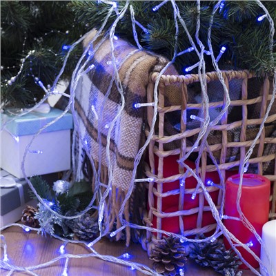 УЦЕНКА Гирлянда «Нить», 20 м, IP20, 200 LED, 220 В, 8 режимов, прозрачная нить, свечение синее