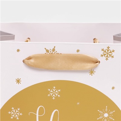 Пакет подарочный новогодний ламинированный «Золотые снежинки»,18×23×10 см