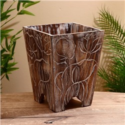 Кашпо «Цветы», 24×24×30 см, дерево албезия, коричневое