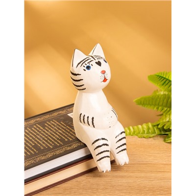 Сувенир «Тигренок сидячий», 6×6×15 см, дерево, чёрно-белый