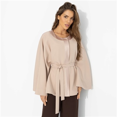 Жакет‑кейп на подкладе, Яркий эффект (пудра, с поясом)