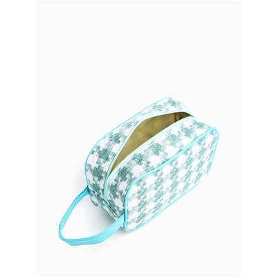 Косметичка женская на молнии, с ручкой, с рисунком, белая/зелёная