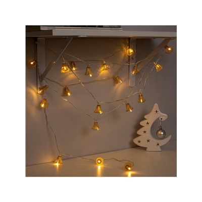 Гирлянда «Нить» 4 м с насадками «Колокольчик», IP20, прозрачная нить, 20 LED, свечение тёплое белое, 8 режимов, 220 В