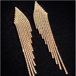 Серьги длинные женские вечерние со стразами, цвет: золотистый и прозрачный, арт.012.045