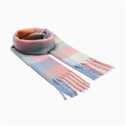 Шарф зимний объемный с кистями MINAKU, принт клетка, размер 210×38+18 см