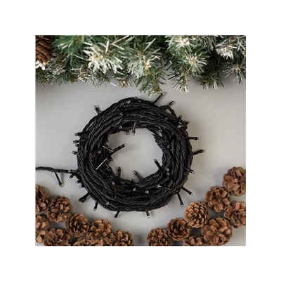 Гирлянда «Нить» 10 м, IP44, УМС, тёмная нить, 100 LED, свечение жёлтое, 220 В