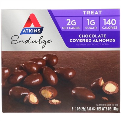 Atkins, Endulge, миндаль в шоколаде, 5 упаковок, 28 г (1 унция) каждая