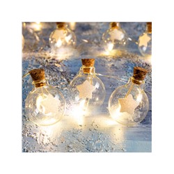 Гирлянда «Нить» 1.6 м с насадками «Шарики со звездой», IP20, серебристая нить, 15 LED, батарейки ААх2 (нет в комплекте), свечение тёплое белое