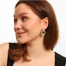 Серьги ювелирная бижутерия Дубайское золото, с покрытием позолотой 18К, вставка: блестящий глиттер и фианит, цвет: зеленый, арт.216.255