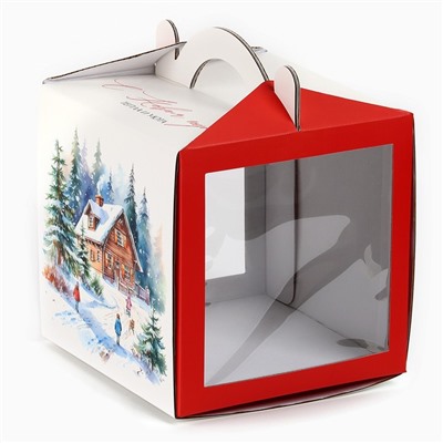 Коробка кондитерская новогодняя с окном, сундук, «Тепла и уюта», 20×20×20 см