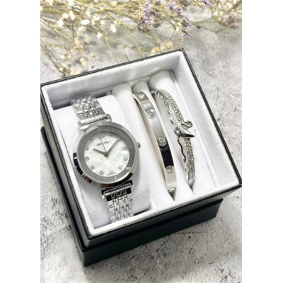 Подарочный набор для женщин часы, 2 браслета + коробка #22853013