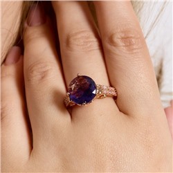 Кольцо 17 р ювелирная бижутерия коллекция "Дубай", покрытие позолота, вставка: фианиты и цирконы, цвет: аметистовый и прозрачный, арт.414.132-17