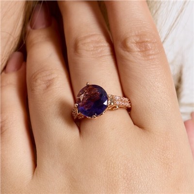 Кольцо 19 р ювелирная бижутерия коллекция "Дубай", покрытие позолота, вставка: фианиты и цирконы, цвет: аметистовый и прозрачный, арт.414.132-19