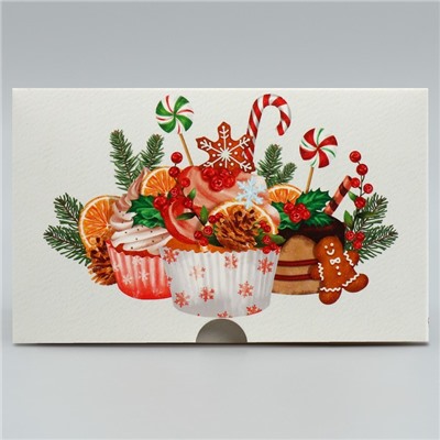 Коробка складная на 4 капкейка с окном «С Новым годом!», 16×16×10 см