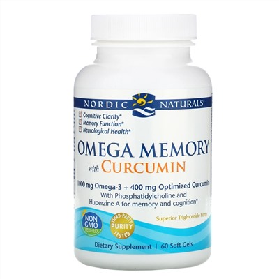 Nordic Naturals, Omega Memory с куркумином, 1000 мг, 60 мягких желатиновых капсул