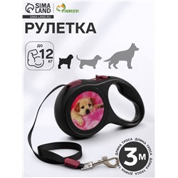 Рулетка с принтом «Милашка», 3 м, вес животного до 12 кг, чёрная
