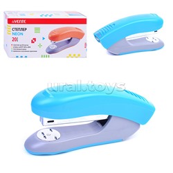 Степлер "Neon" 24/6&26/6 (мощность 20 листов, глубина скрепления 59 мм) пластиковый, в картонной коробке, неоновый голубой
