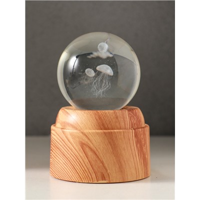 Световая фигурка стекло «Шар. Голограмма: Медузы», 6×LED, d=6 см, крутится, USB, 7×7×10 см