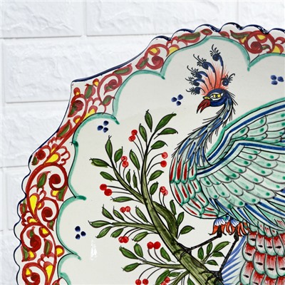 Ляган узбекский Риштанская Керамика «Жар птица», d=41 см, рифлёный, разноцветный