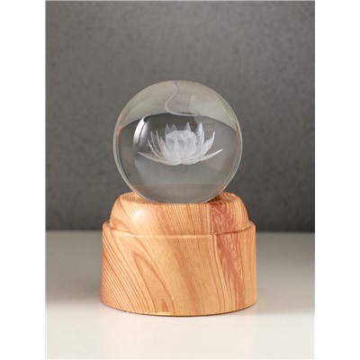 Световая фигурка стекло «Шар. Голограмма: Лотос», 6×LED, d=6 см, крутится, USB, 7×7×10 см