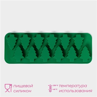 Форма для выпечки новогодняя Доляна «Ёлочка», силикон, 32.5×11.5 см, 12 ячеек, зелёная