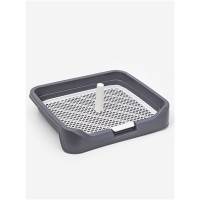 Туалет для собак, 48×39×8.5 см, с бортами, съёмной решеткой и столбиком, серый