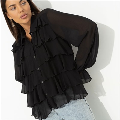 Блуза с объемным декором, Гипнотический стиль (черная)