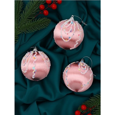 Ёлочные игрушки «Бамби», шары новогодние, d=8 см, 3 шт., розовый