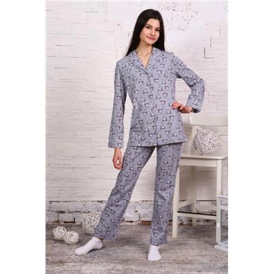 Пижама-костюм для девочки арт. ПД-006 (Зайцы на самокатах серые)