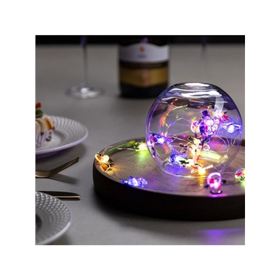 Гирлянда «Нить» 2 м роса с насадками «Снеговик в шарфе», IP20, серебристая нить, 20 LED, 2 режима, батарейки ААх2 (нет в комплекте), свечение мульти