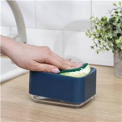 Дозатор для моющего средства с подставкой для губки, 250 мл, губка в комплекте, цвет синий