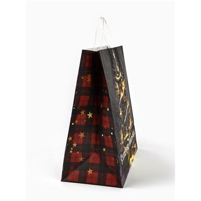 Пакет бумажный подарочный новогодний крафт «Сказочный Новый Год» 32×17.5×37 см