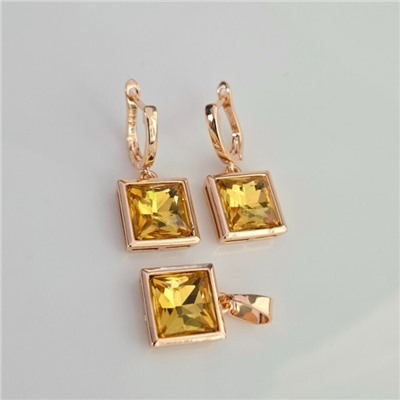 Комплект ювелирной бижутерии Дубайское золото: серьги и кулон с крупным камнем, покрытие позолота, вставка: фианит, цвет: желтый, арт.314.987