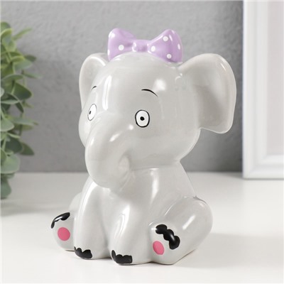 Копилка для денег «Серый слонёнок с бантом», керамика, 12.4×9.9×14.2 см