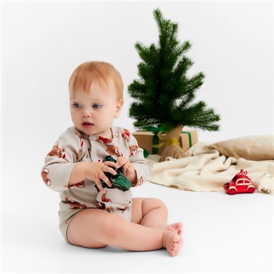 Боди детское с длинным рукавом «Крошка Я. Новогодние медвежата», рост 80-86 см, бежевое