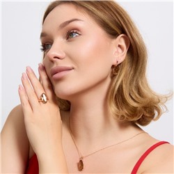 Комплект ювелирной бижутерии коллекция "Дубай" серьги, кулон и кольцо 18 р, покрытие позолота, вставка: фианит, цвет: песочный, арт.314.902-18