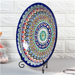 Ляган узбекский Риштанская Керамика «Узоры», d=33 см, глубокий, синий