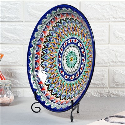 Ляган узбекский Риштанская Керамика «Узоры», d=33 см, глубокий, синий