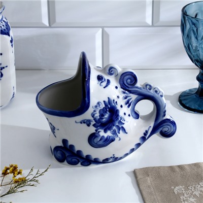 Подставка для ложек «Чудо-рыба», 10×16.5×13.5, фарфор гжель