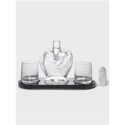 Мини-Бар «Средний палец», 1 л, 2 бокала, на подставке, стекло, дерево