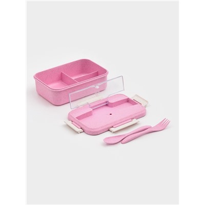 Ланч-бокс в школу TAKE IT EASY, 800 мл, 3 ячейки, с приборами, 12×7.6×20 см, пшеничная солома, розовый